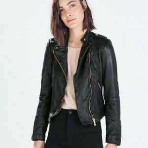 Zara Black Leather Collarless Jacket